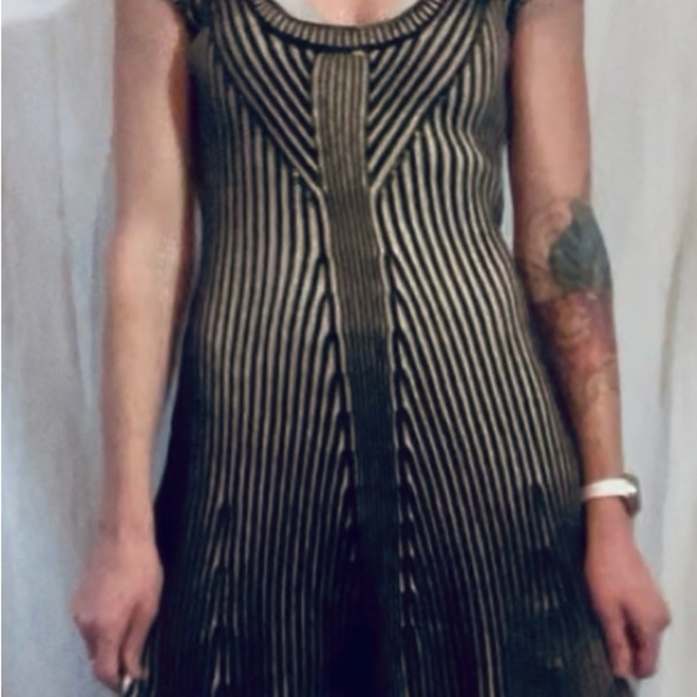 Free People Black and Cream Striped Midi Dress
